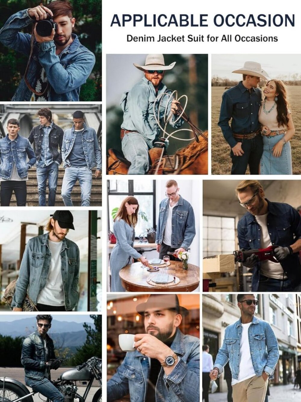 Rugged Men's Flannel Lined Denim Jacket - Vintage Western Trucker with Pockets - Picture 6 of 6